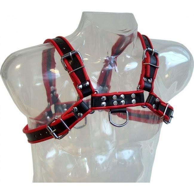 LEATHER BODY - Kjedeharness III Sort/Rød