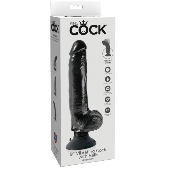 KING COCK - Vibrerende dildo med pung 23 cm Sort
