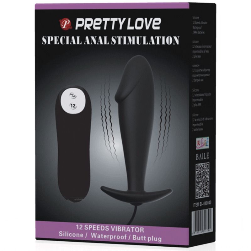 PRETTY LOVE - Silikon Analplugg Penisform 12 Vibrasjonsmoduser