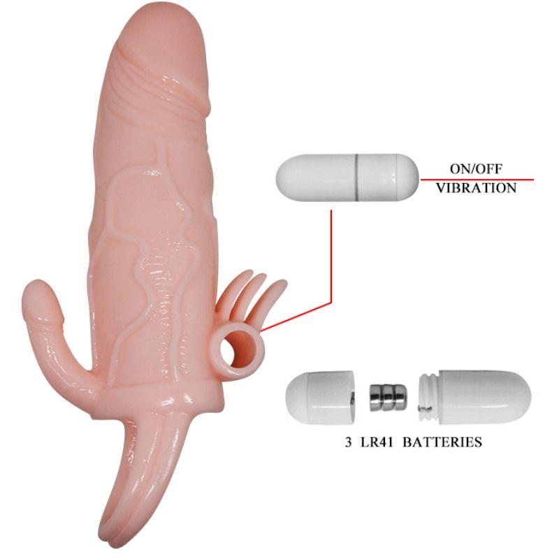 BAILE - Brave Man Penishylse med klitoris- og analstimulering Hud 16,5 cm
