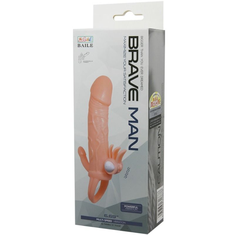 BAILE - Brave Man Penishylse med klitoris- og analstimulering Hud 16,5 cm