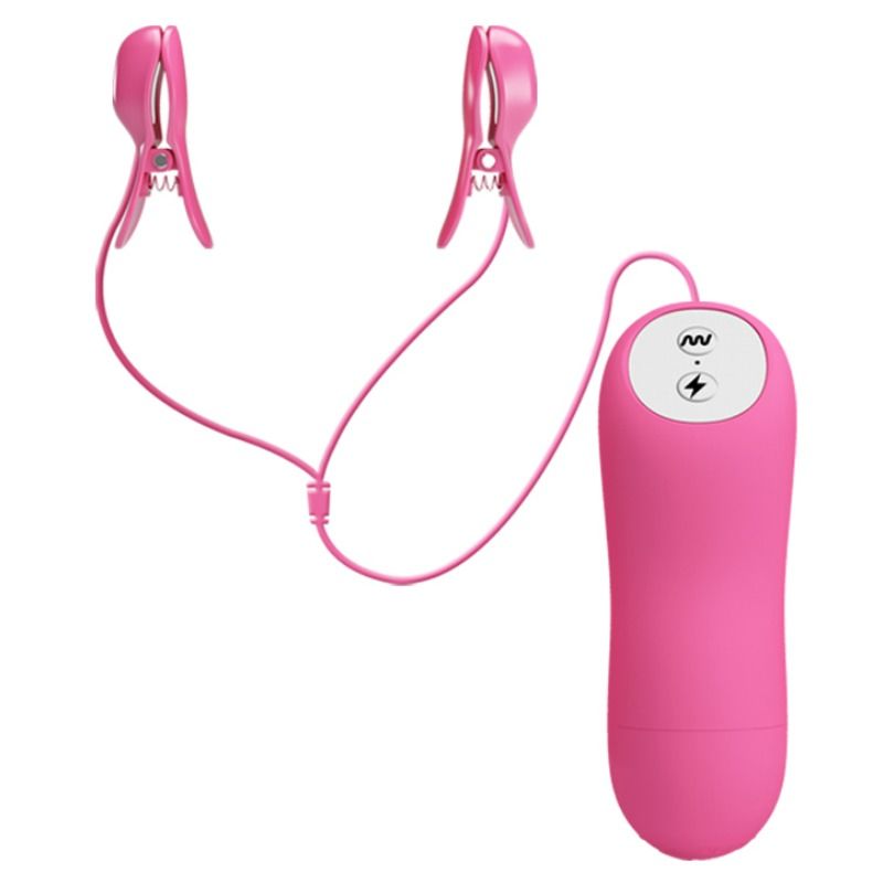 BAILE - Romantic Wave Vibrerende Brystvorteklyper med Elektrosjokk Fuchsia