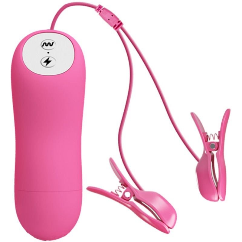 BAILE - Romantic Wave Vibrerende Brystvorteklyper med Elektrosjokk Fuchsia