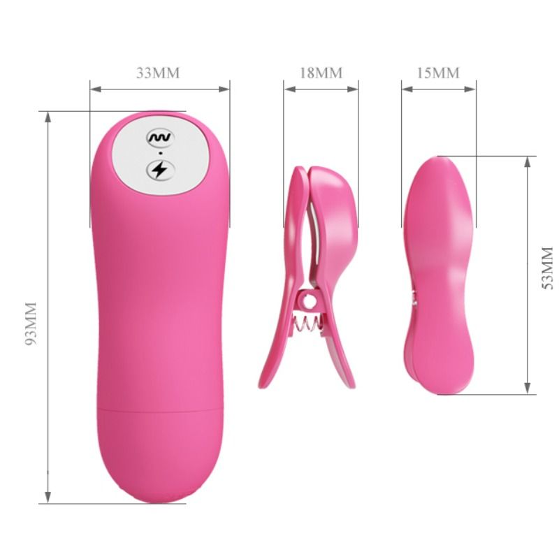 BAILE - Romantic Wave Vibrerende Brystvorteklyper med Elektrosjokk Fuchsia
