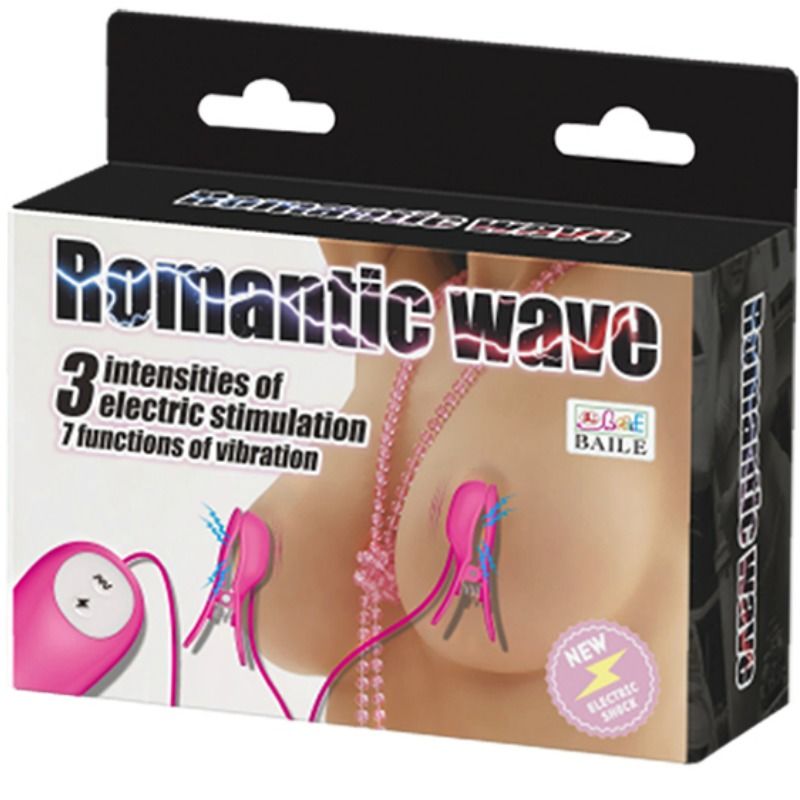 BAILE - Romantic Wave Vibrerende Brystvorteklyper med Elektrosjokk Fuchsia