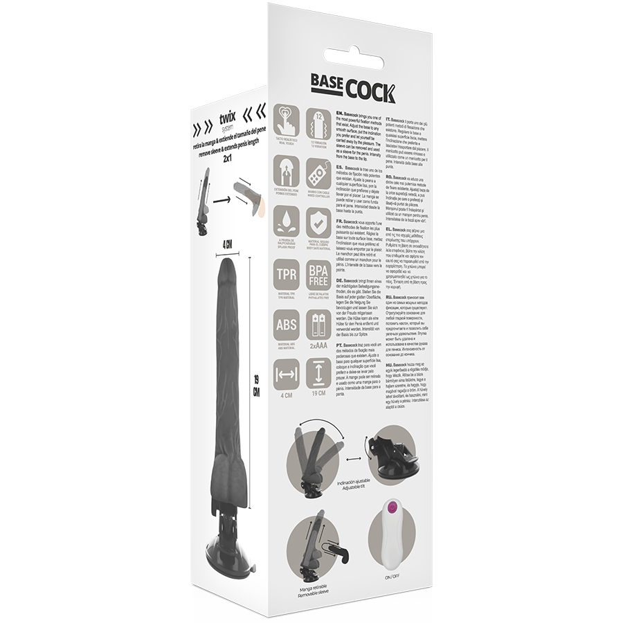 BASECOCK - Realistisk Vibrator med Fjernkontroll Sort 19 cm