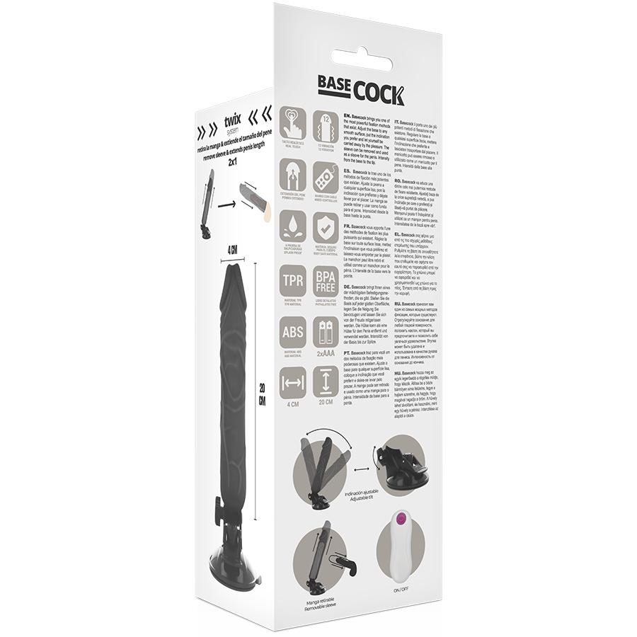 BASECOCK - Realistisk Vibrator med Fjernkontroll Sort 20 cm (12 modi)