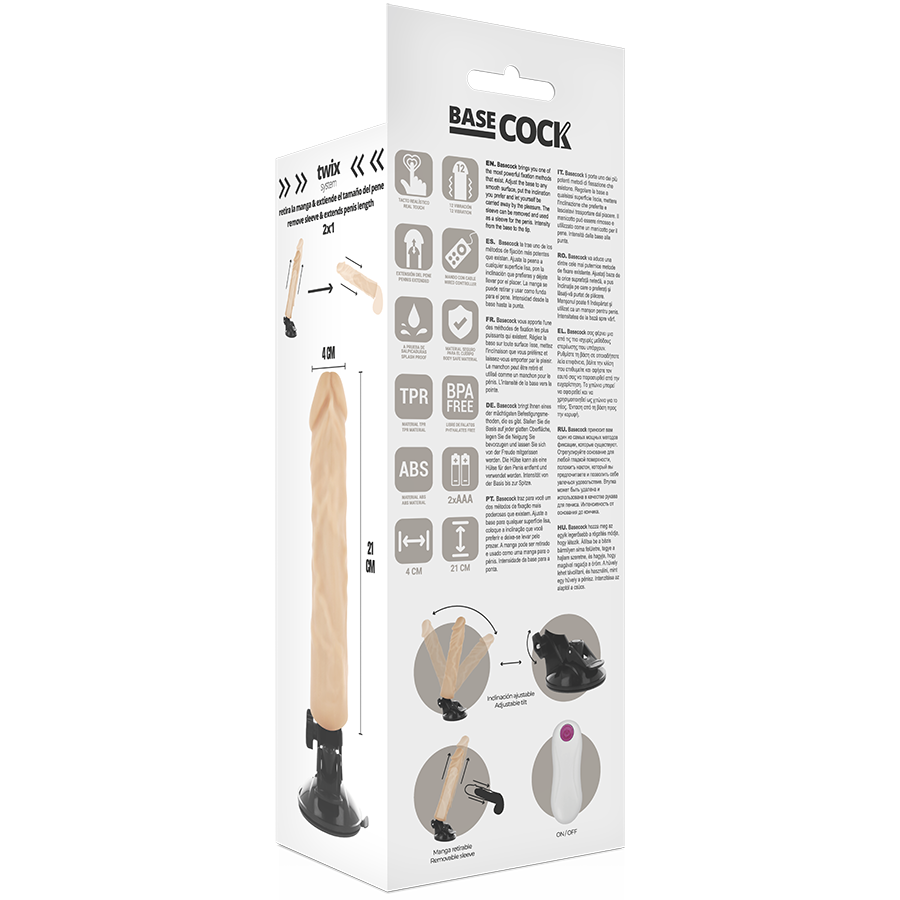 BASECOCK - Realistisk Vibrator med Fjernkontroll Hudfarge 21 cm