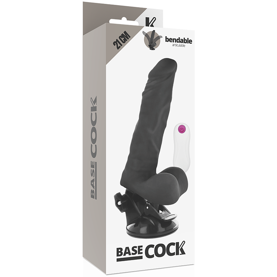 BASECOCK - Realistisk bøyelig vibrerende dildo med fjernkontroll Sort 21 cm
