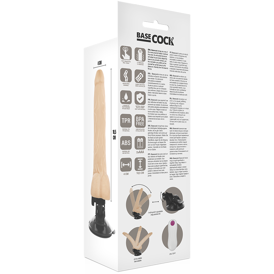 BASECOCK - Realistisk Bøyelig Vibrator med Fjernkontroll Hudfarge 18,5 cm