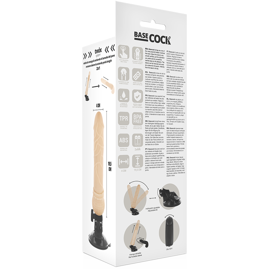 BASECOCK - Realistisk Vibrator med Fjernkontroll Hudfarge 19,5 cm
