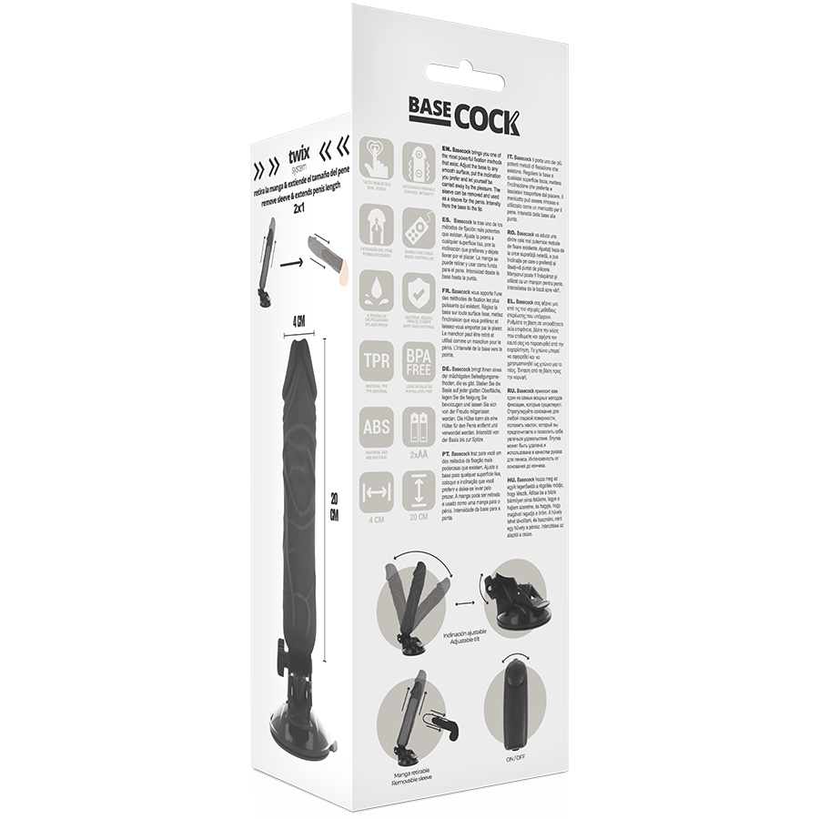 BASECOCK - Realistisk Vibrator med Fjernkontroll Sort 20 cm