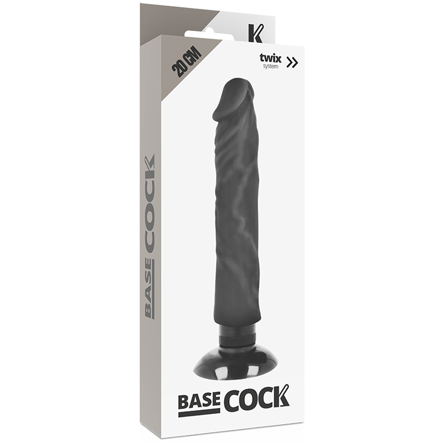 BASECOCK - Realistisk vibrator 2-i-1 Sort 20 cm -O- 4 cm