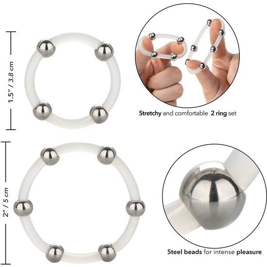 CALEXOTICS - Steel Beaded Penisringsett med stålkuler L + XL