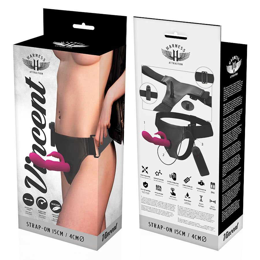 HARNESS ATTRACTION - Vincent Rabbitvibrator Vibrerende Strap-on 15 cm