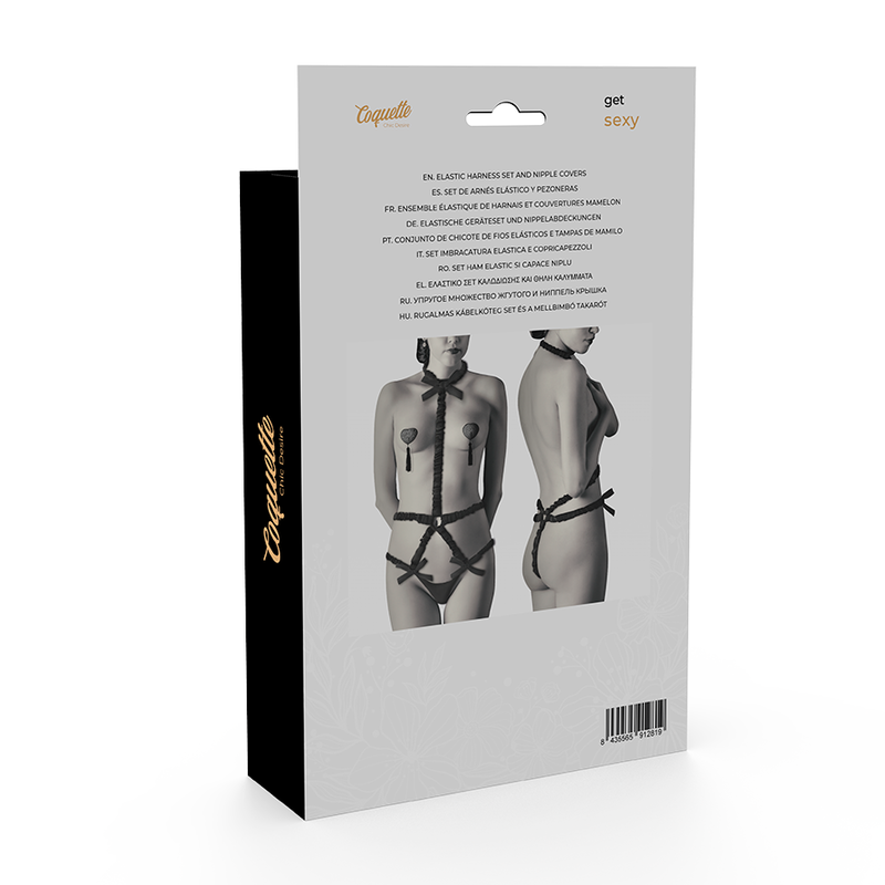 COQUETTE CHIC DESIRE - Elastisk Harness-Sett med Brystdekkener