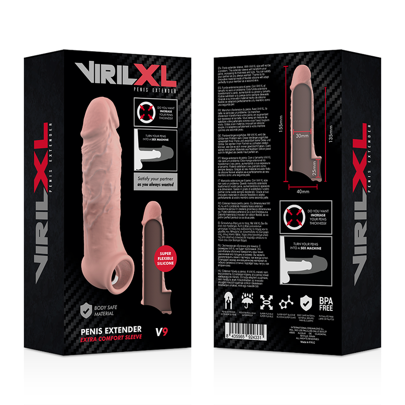 VIRILXL - V9 Penissleeve i flytende silikon Natur