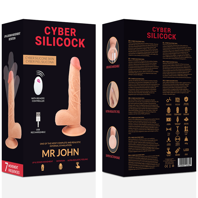 CYBER SILICOCK - Mr John Realistisk Vibrator med Fjernkontroll 23,88 cm