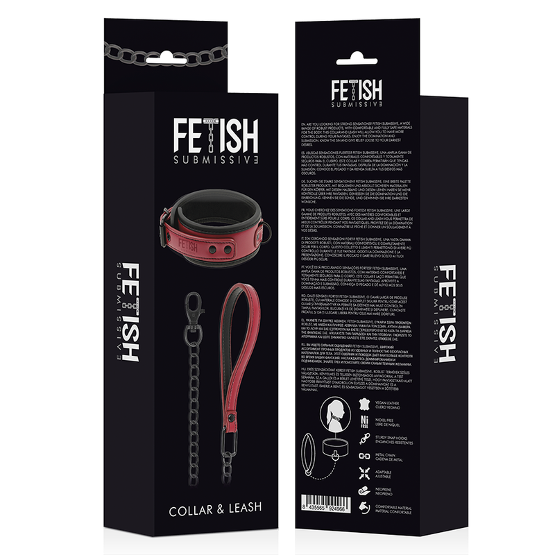 FETISH SUBMISSIVE DARK ROOM - Halsbånd med håndjern og metallkjede i neopren