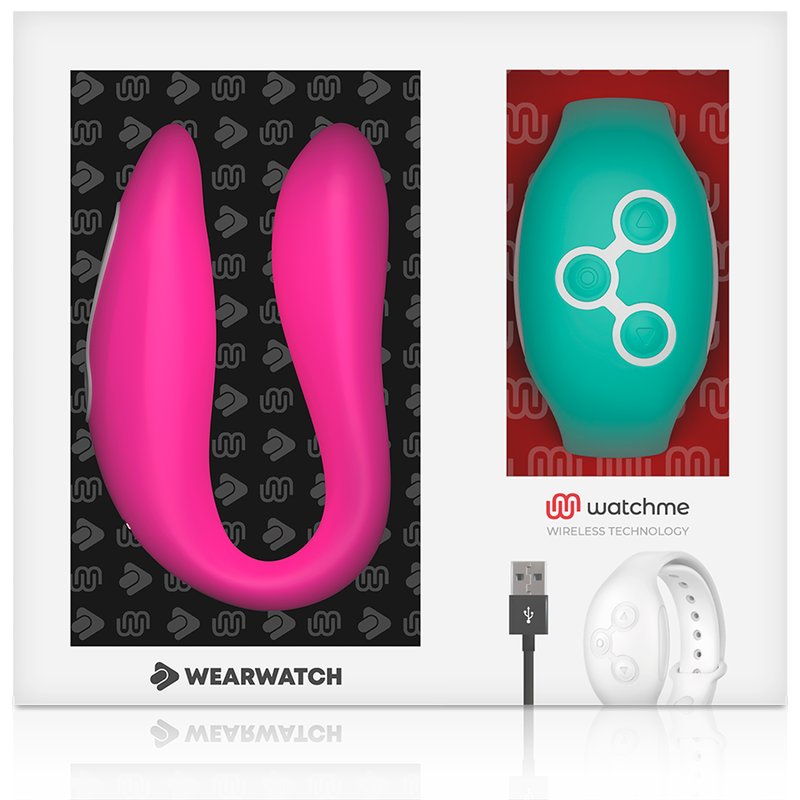 WEARWATCH - Dual Parvibrator med WatchMe-fjernkontroll Fuchsia/Sjøvann