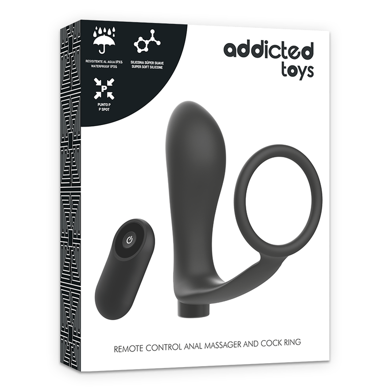 ADDICTED TOYS - Analplugg med Penisring og Fjernkontroll Sort Oppladbar