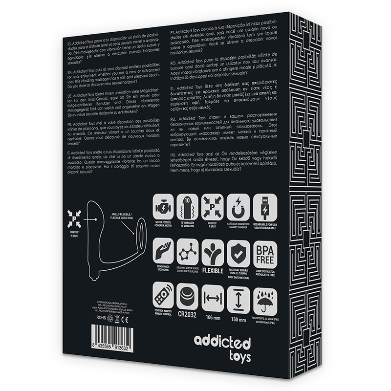 ADDICTED TOYS - Analplugg med Penisring og Fjernkontroll Sort Oppladbar