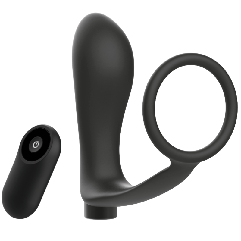 ADDICTED TOYS - Analplugg med Penisring og Fjernkontroll Sort Oppladbar
